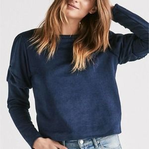 Lucky Brand Navy Blue Crop Puff Sleeve Sweatshirt